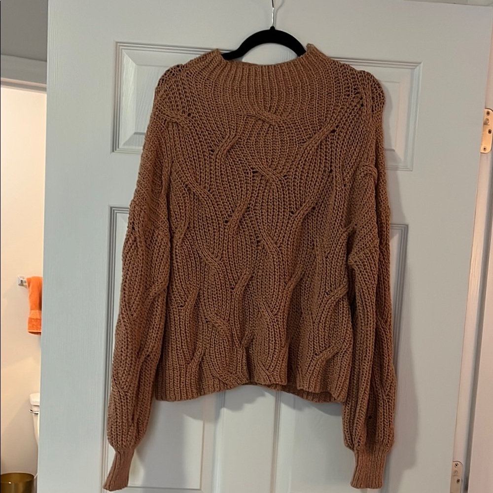 Together Brown Cowl Neck Sweater with Chunky Knit